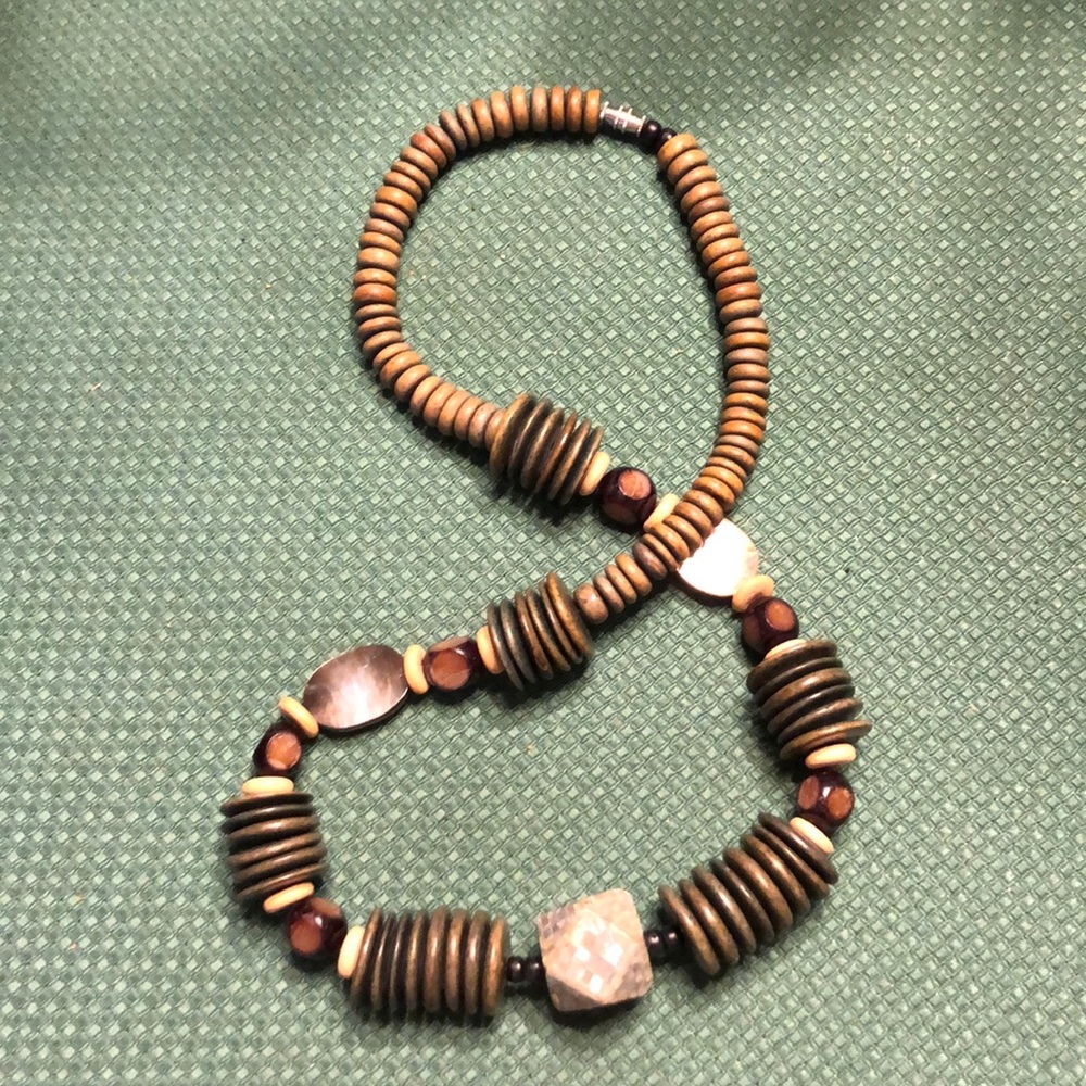Mother of pearl and wood bead necklace